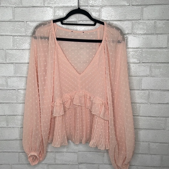Lulu's Thrills and Frills Blush Pink Swiss Dot Ruffled Long Sleeve Top - Picture 5 of 15
